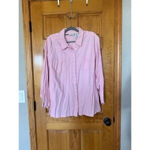 White Stag Woman Pink Linen Blend Button Up Shirt Plus Size 26W/28W